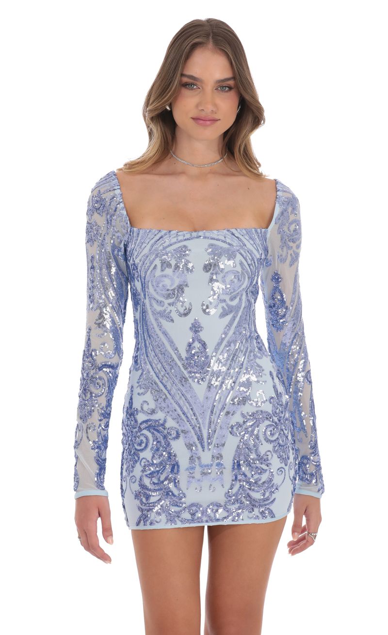 slim fit dress slacks Lucy in the Sky Sequin One Shoulder Bodycon Dress in Blue – SANITY main image 1
