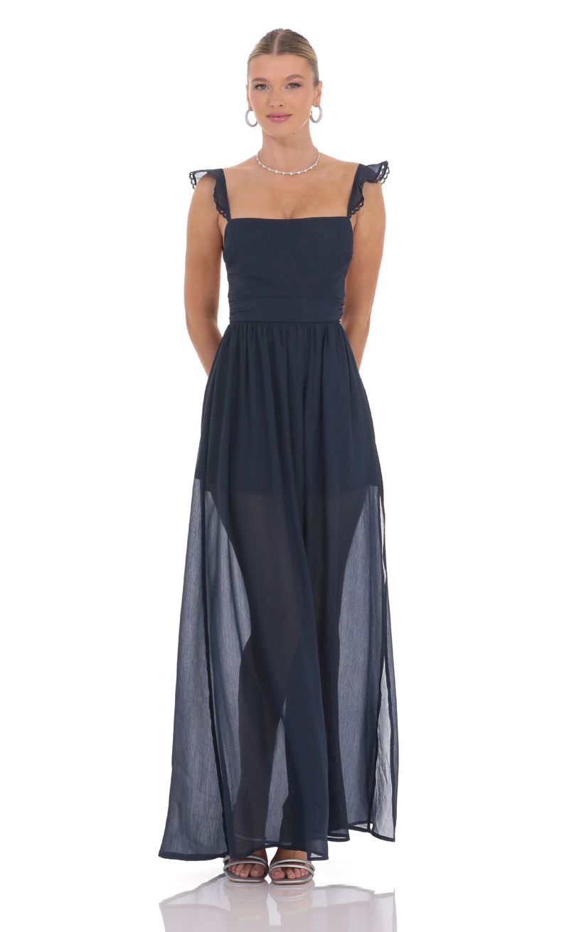Shimmer Chiffon Maxi Dress in Navy | LUCY IN THE SKY
