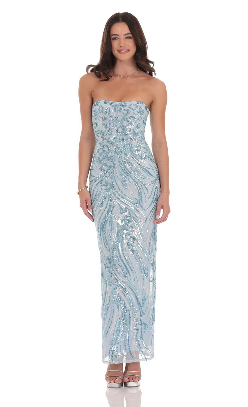 knee length dresses for ladies Elaine Chiffon Beaded Maxi Dress - Sky Blue