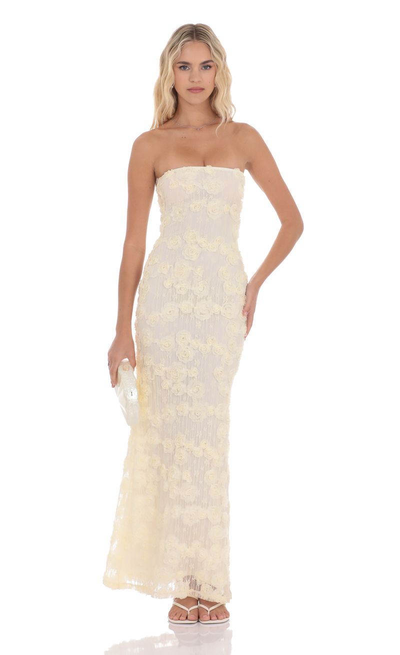 Rosette Strapless Maxi Dress in Cream | LUCY IN THE SKY