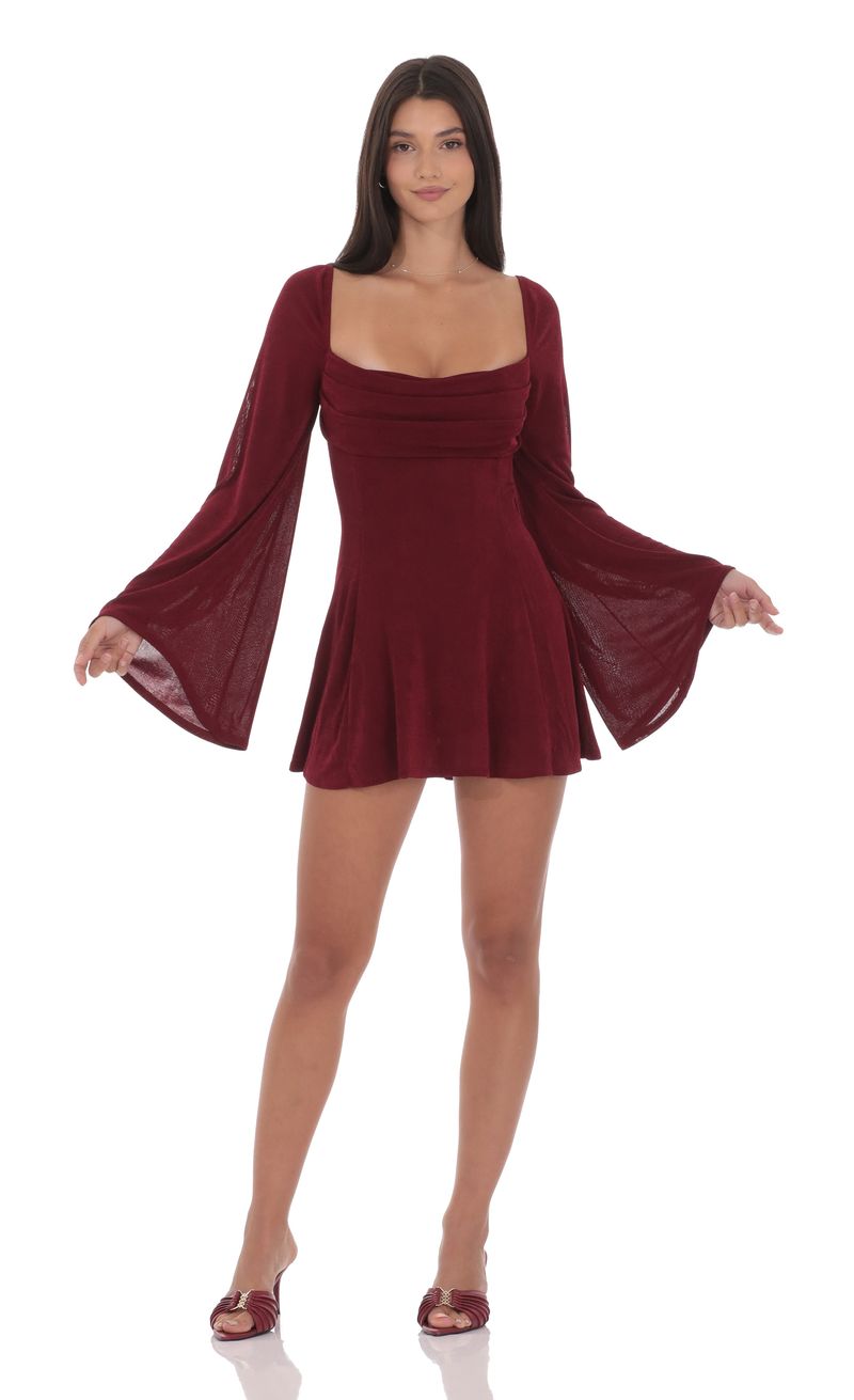 knee length dresses for ladies Bilbao Long Sleeve Mini Dress Burgundy main image 0