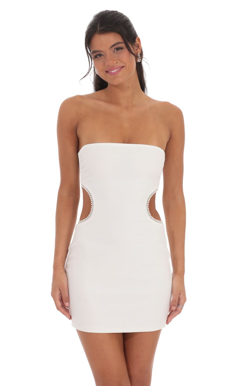Pearl Cutout Strapless Dress in White | LUCY IN THE SKY