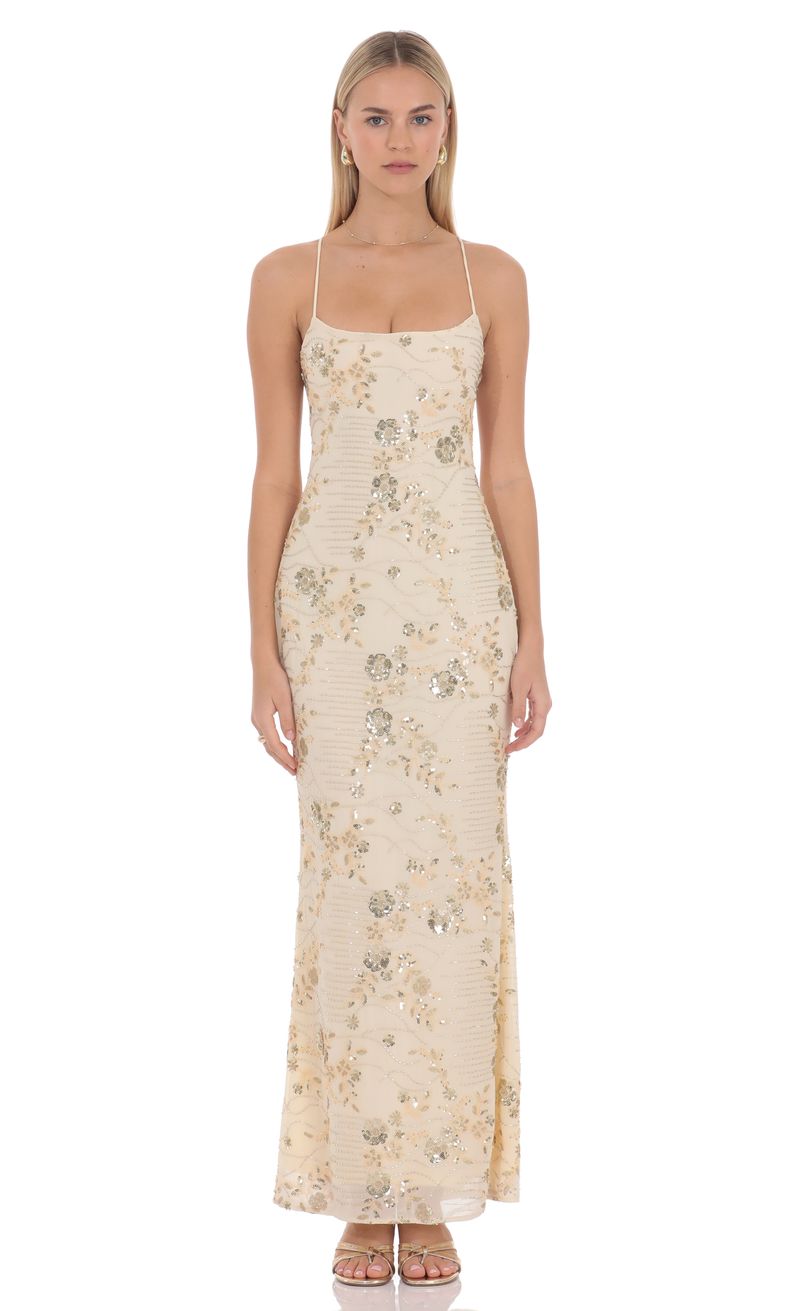 evening dresses for holiday Dree Scarf-Detail Turtleneck Backless Maxi Dress in Cream main image 0