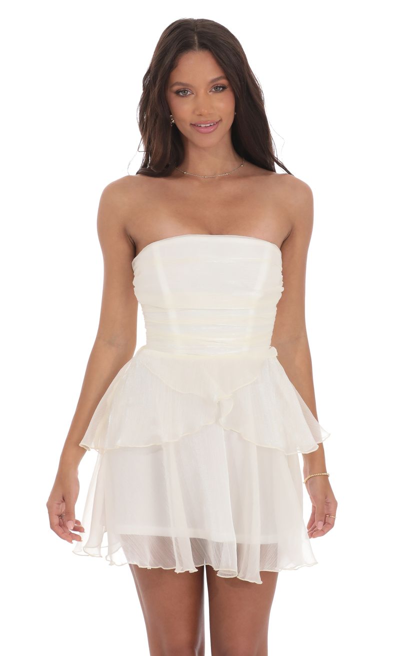 knee length dresses for ladies Cherry Blossom Ruffle Strapless Bodycon Mini Dress main image 0