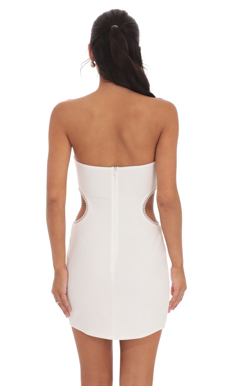 Pearl Cutout Strapless Dress in White | LUCY IN THE SKY Pearl Cutout Strapless Dress in White | LUCY IN THE SKY