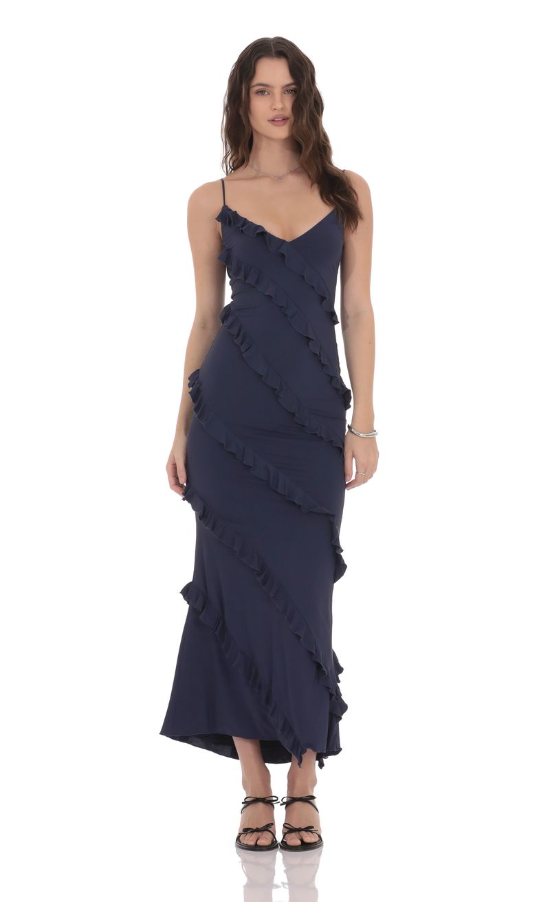 sachin and babi light blue dress Blue Floral Chiffon Ruffle Accent Maternity Maxi Dress main image 1