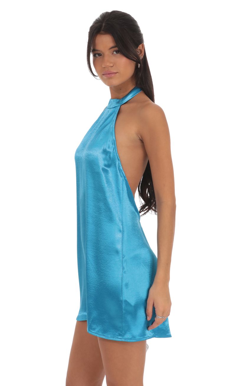 Satin Halter Shift Dress in Bright Blue Satin Halter Shift Dress in Bright Blue