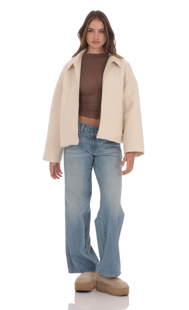 Sherpa Zip-Up Jacket in Cream | LUCY IN THE SKY