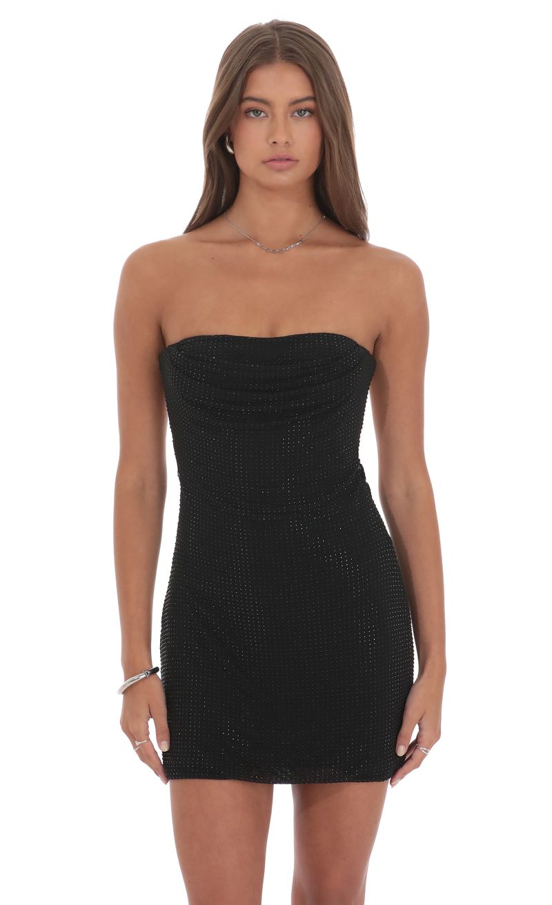 Rhinestone Strapless Dress in Black | LUCY IN THE SKY