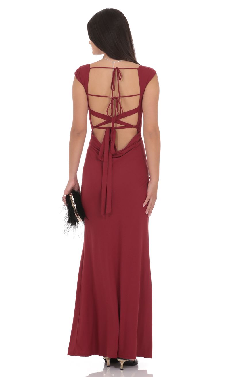 Strappy Cowl Neck Maxi Dress in Maroon | LUCY IN THE SKY