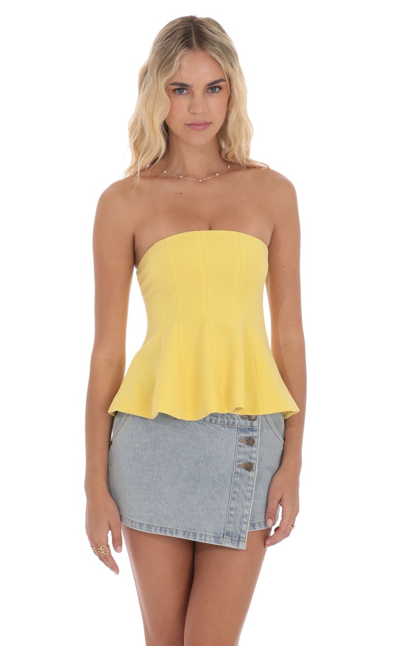 yellow strapless peplum dress Strapless Peplum Top in Yellow