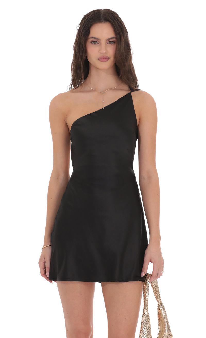 white christmas dresses Spindrift One Shoulder Lace Mini Dress Black main image 1