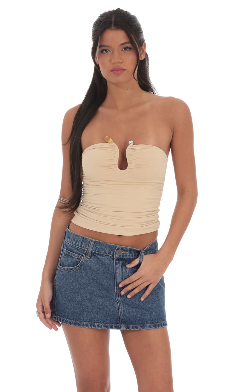 Embellished Tube Top in Beige Embellished Tube Top in Beige