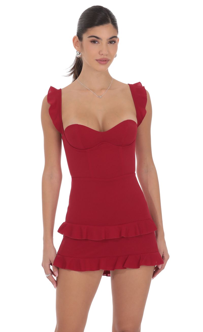 strapless open back dress Karlie Velvet Wine Red Tiered Ruffle Evening Dress – The Wildflower Shop main image 1