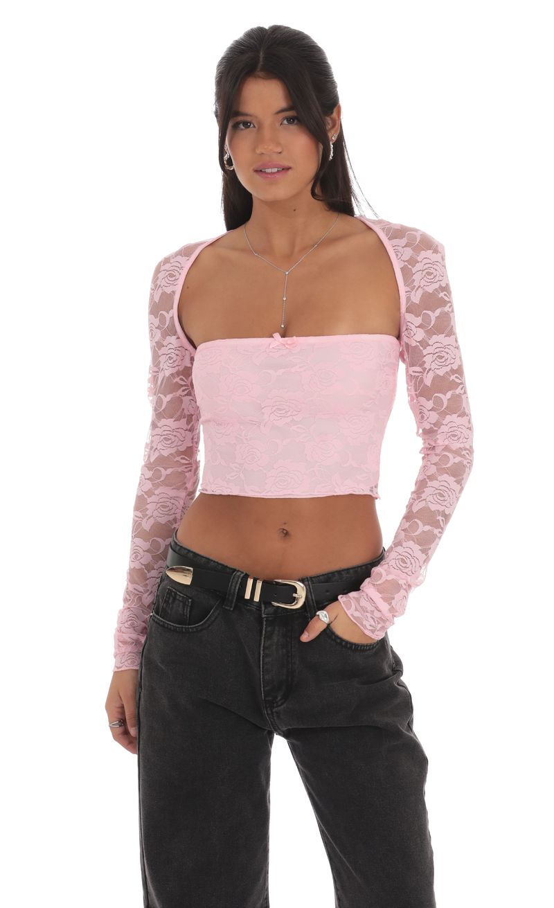 Lace Long Sleeve Top in Pink | LUCY IN THE SKY