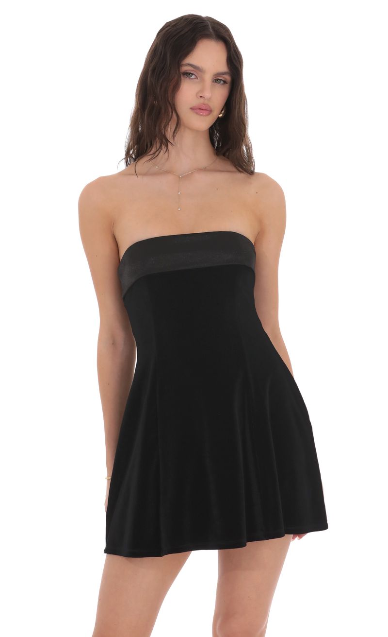 blue dress for baby girl Mac Duggal Women's Embellished Velvet Strapless A Line Ankle Dress - Black