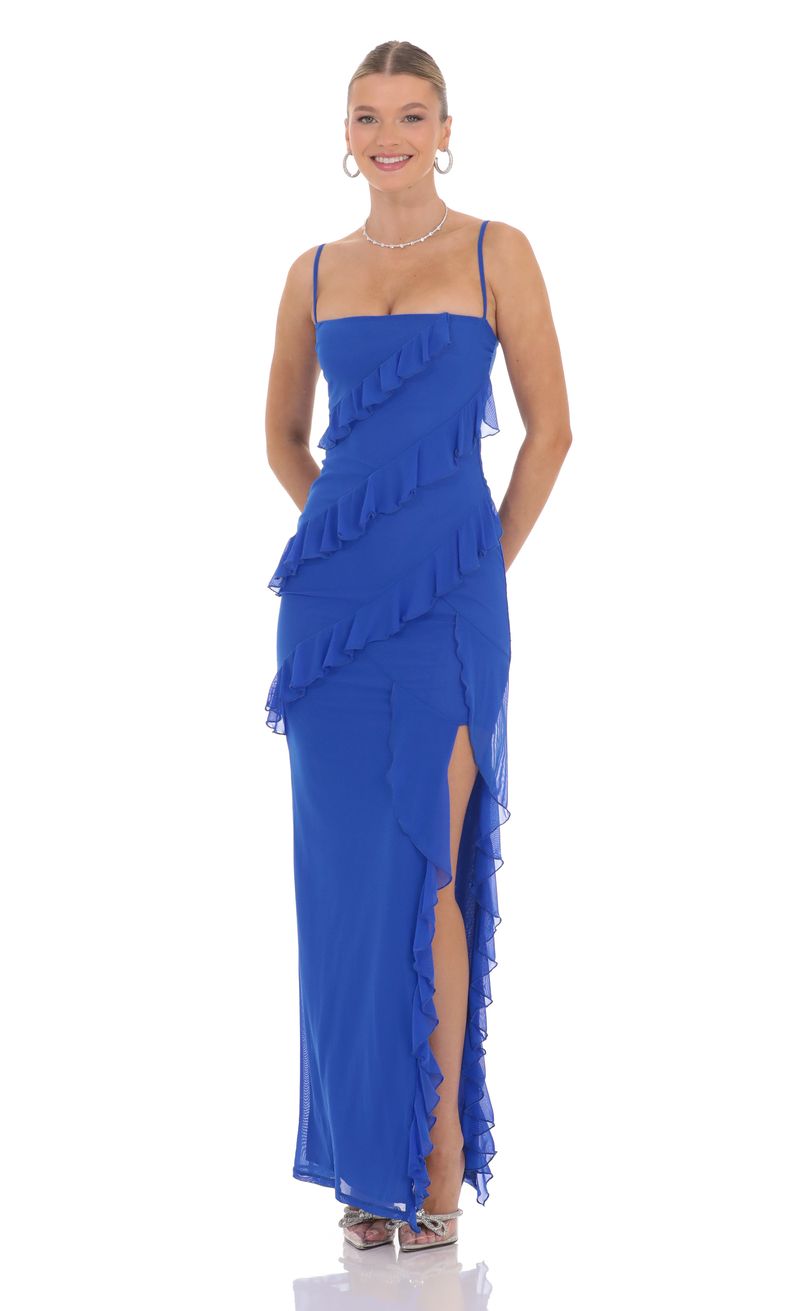 green lace dress size 14 Blue Satin Tiered Maxi Dress - Corset Gown