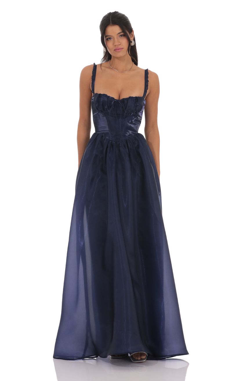 knee length dresses for ladies Sky Blue Sweetheart Cutout Satin Mermaid Long Formal Dress with Slit main image 0