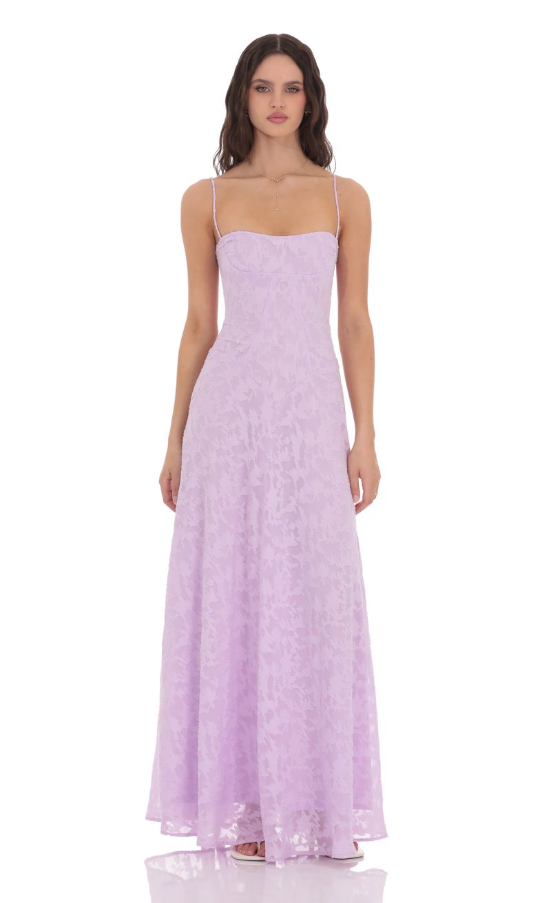 Burnout Lace-Up Maxi Dress in Lavender | LUCY IN THE SKY