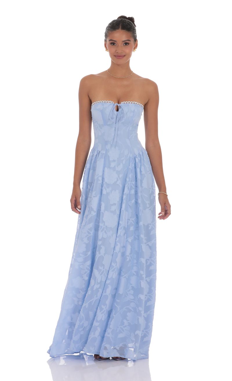 similar product image Floral Lace-Up Maxi Dress in Light Blue