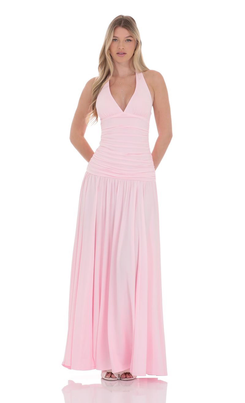 Halter Drop Waist Maxi Dress in Pink | LUCY IN THE SKY