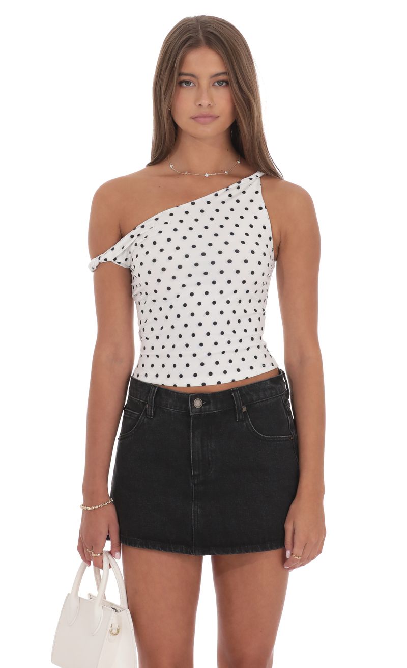 Polka Dot Off Shoulder Twist Top in White | LUCY IN THE SKY