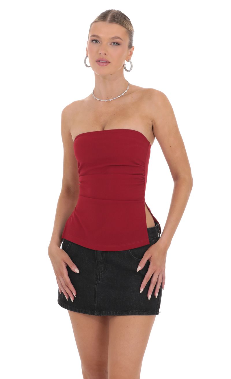open lace back dress Red Cut Out Strapless Midi Dress – FARM Rio main image 0