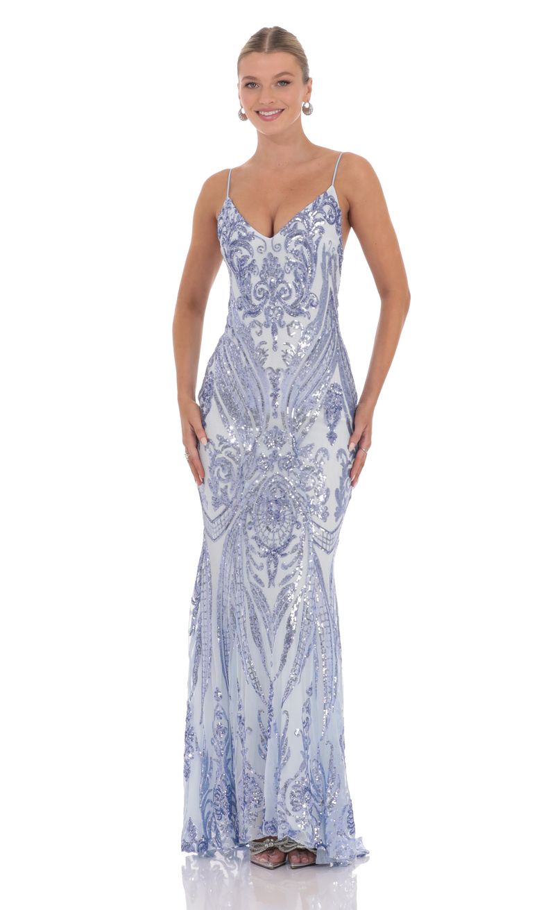 chinese dress ladies Zapakasa Women Sparkly Sequins Light Blue Prom Dress with Slit Mermaid  Spaghetti Straps Party Dress main image 1