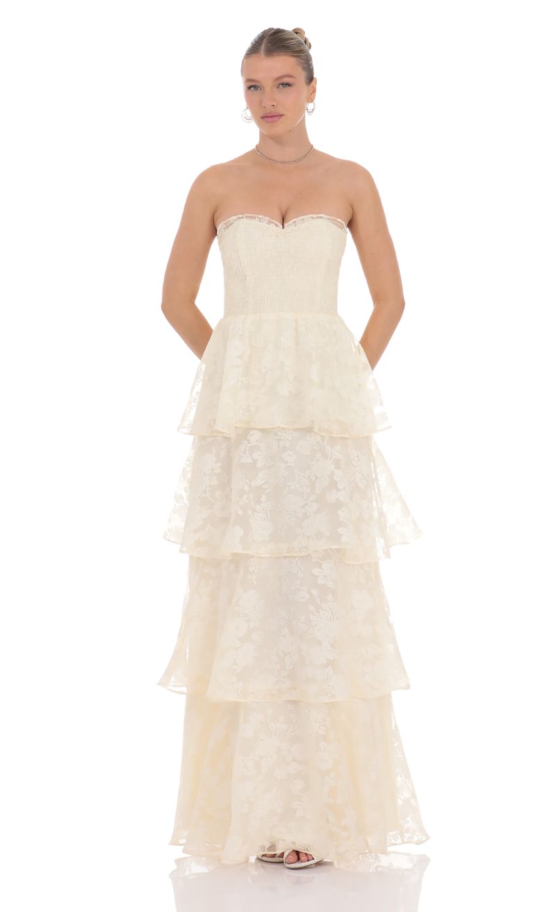 Floral Smocked Ruffle Maxi Dress in Cream | LUCY IN THE SKY