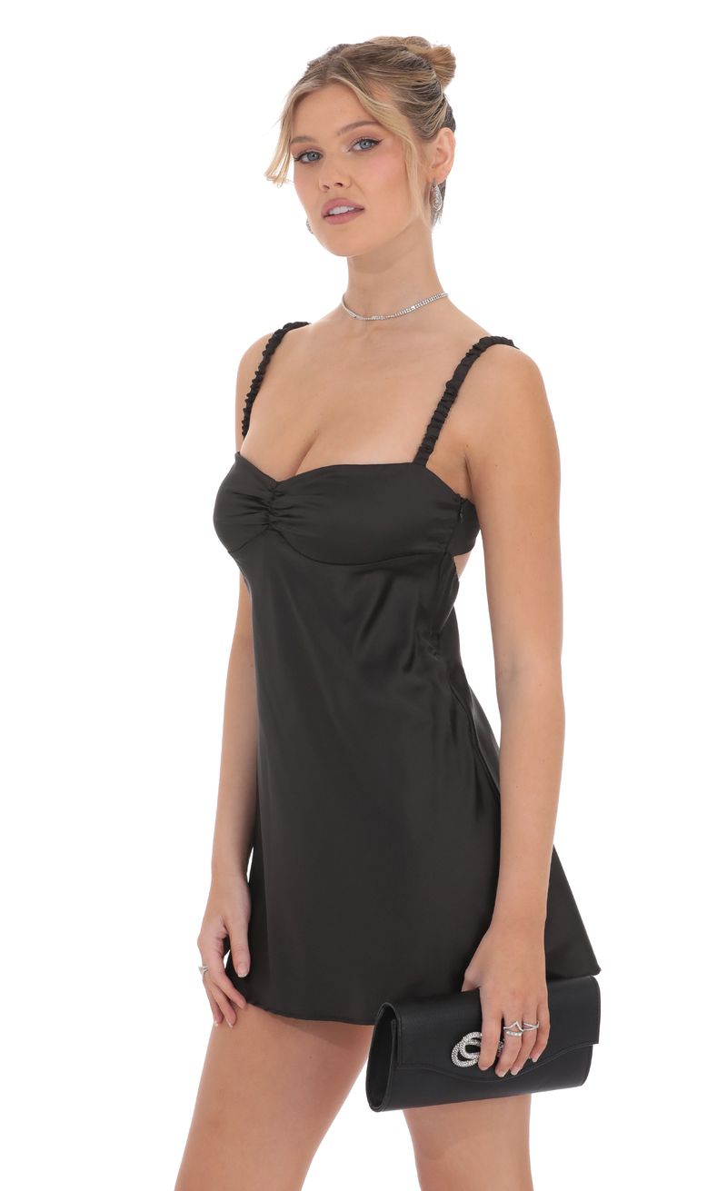 black satin babydoll dress Satin Babydoll V-Back Spaghetti Straps Short Cocktail Dress