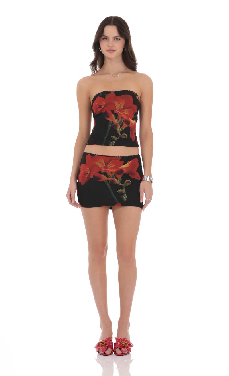 Mesh Floral Tube Top in Black | LUCY IN THE SKY