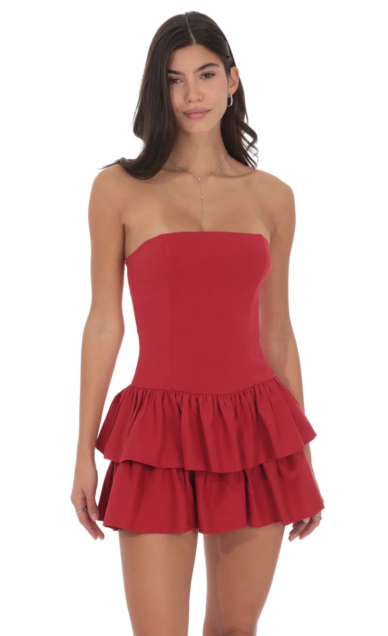 Strapless Corset Ruffle Dress in Red | LUCY IN THE SKY
