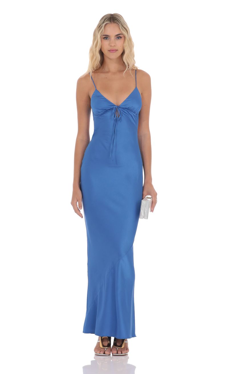 knee length dresses for ladies Royal Blue Satin Slip Midi Dress – Gabi Swimwear main image 1