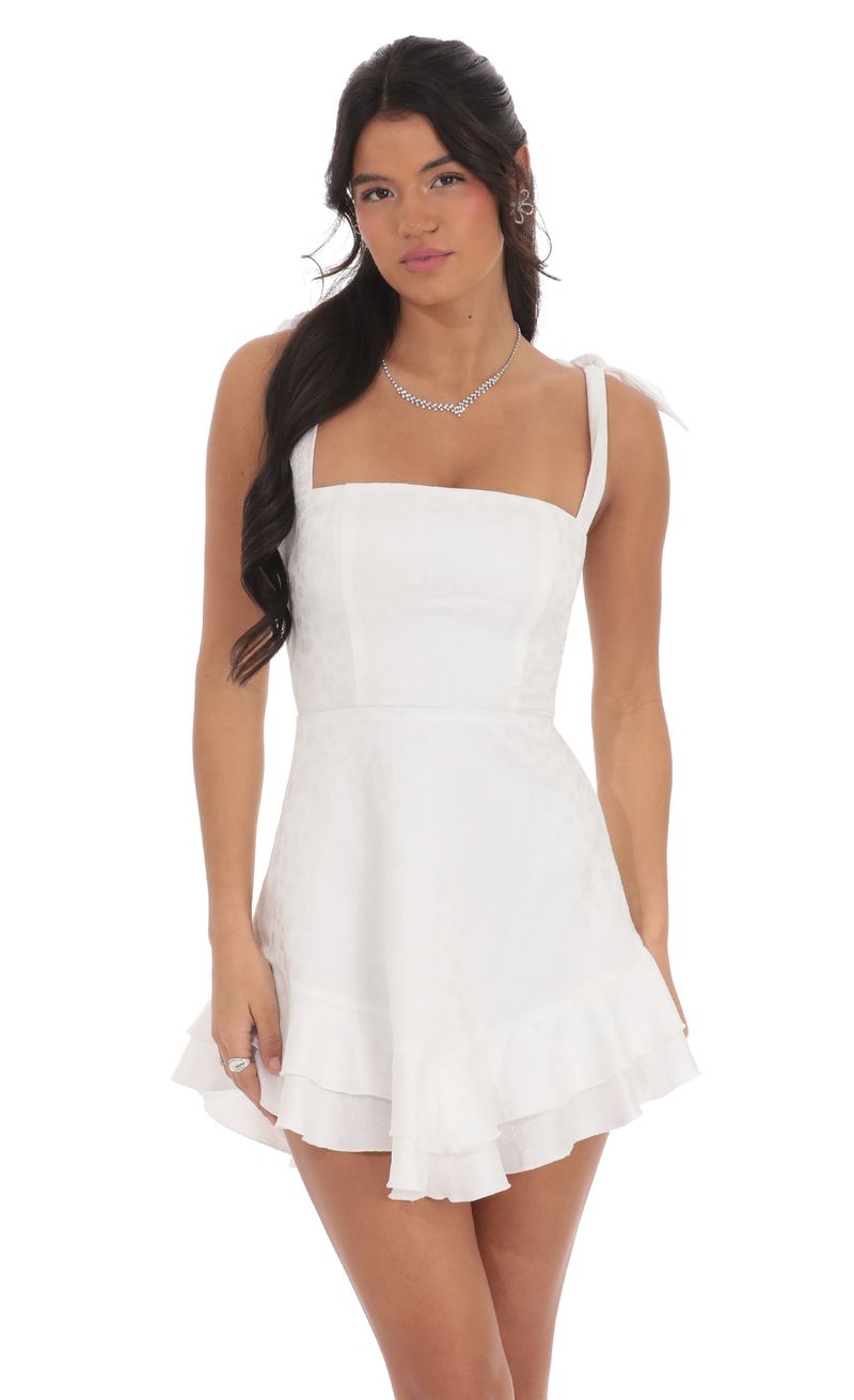 Floral Jacquard Ruffle A-line Dress in White | LUCY IN THE SKY