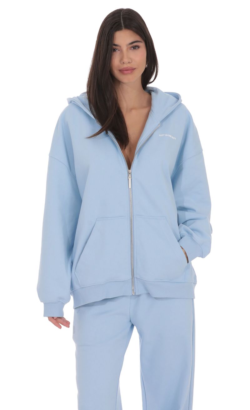 Oversize Zip-Up Hoodie in Light Blue | LUCY IN THE SKY