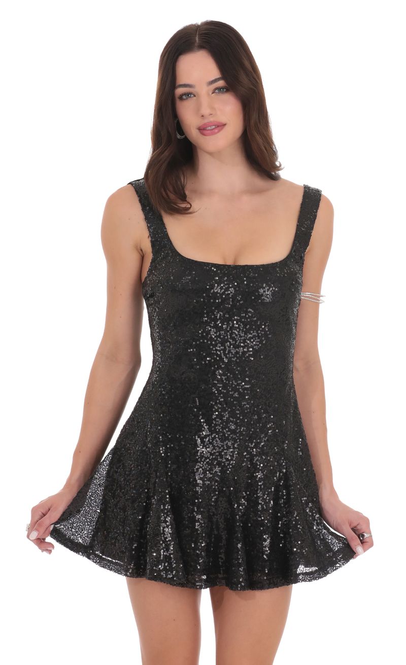 Sequin Skater Dress in Black | LUCY IN THE SKY