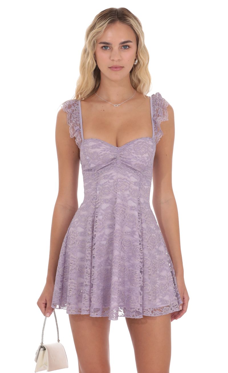 Lace Mini Sequin Fit and Flare Dress in Lilac | LUCY IN THE SKY