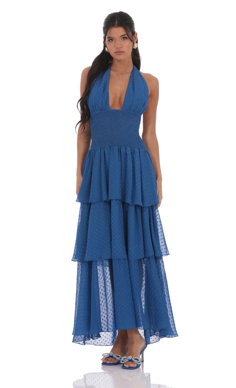 chinese dress ladies Affectionate Feeling Floral Smocked Maxi Dress in Sky Blue