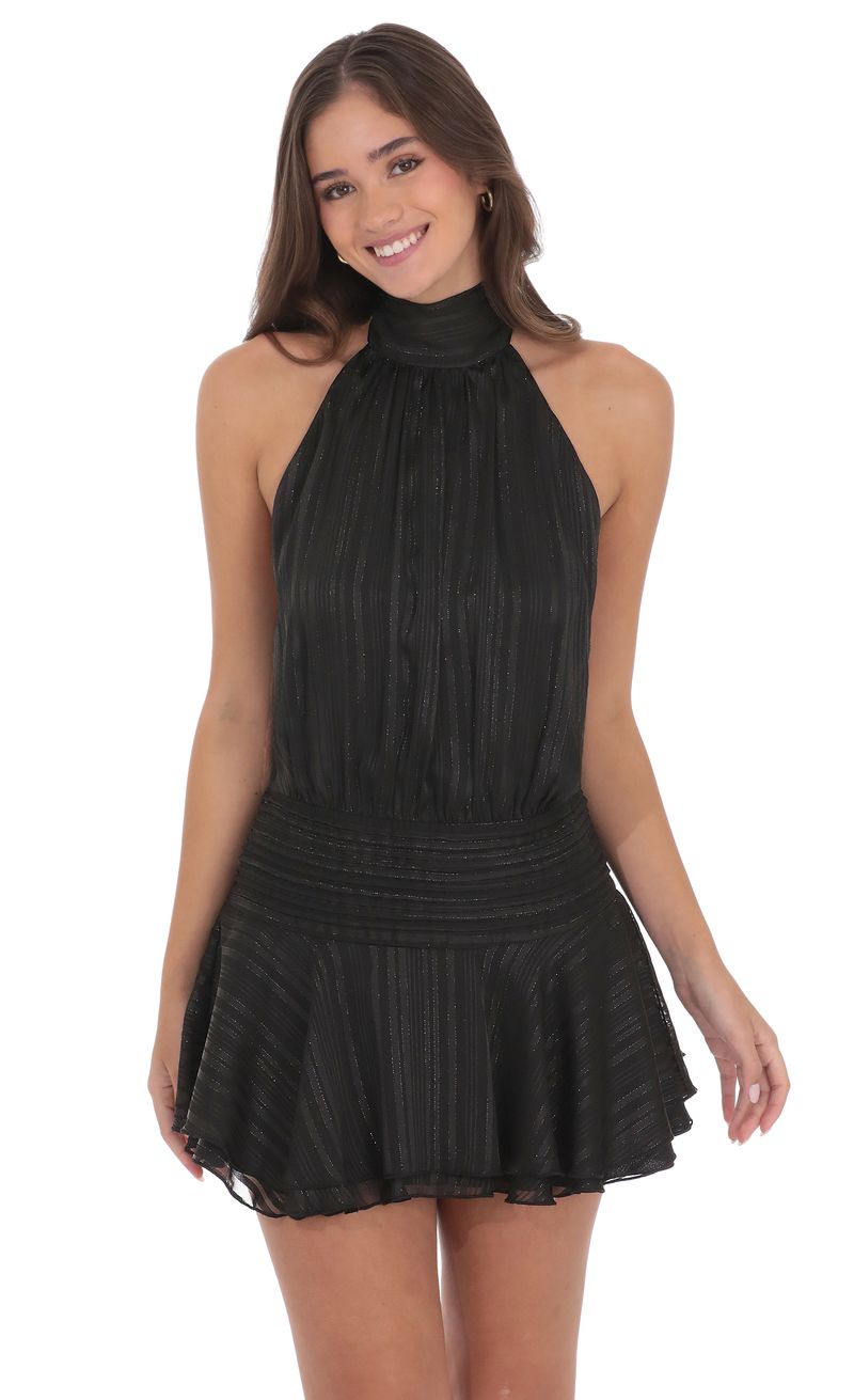 sachin and babi light blue dress Shimmer Mock Neck Halter Dress in Black