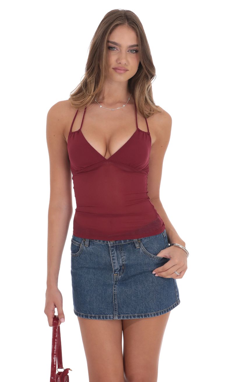Mesh Halter Top in Wine | LUCY IN THE SKY