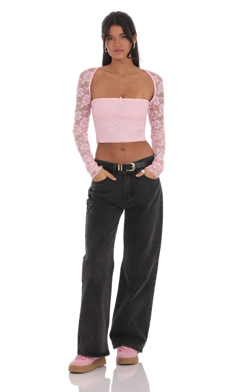 Lace Long Sleeve Top in Pink | LUCY IN THE SKY