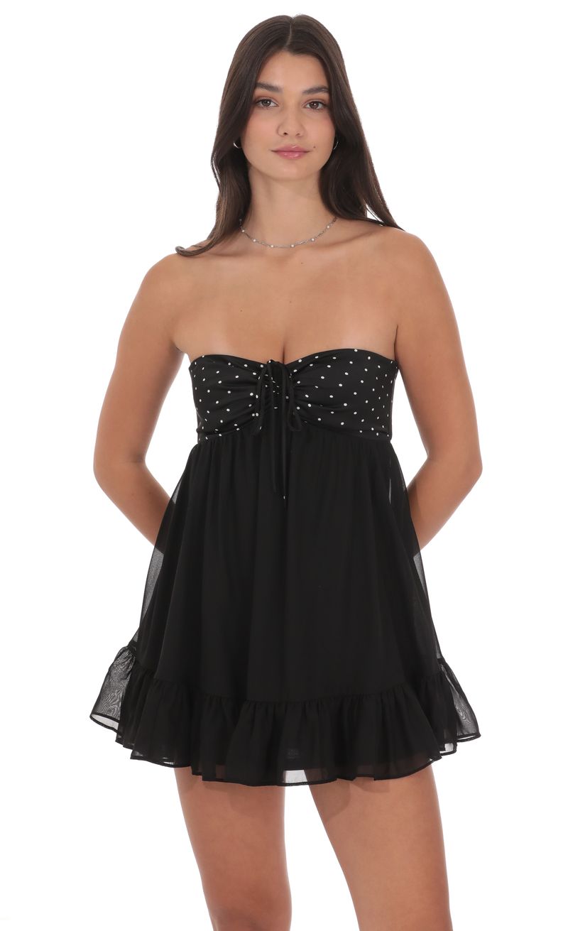 blue dress for baby girl La Dolce Dot Strapless White and Black Polka Dot Maxi Dress M / Multi main image 1