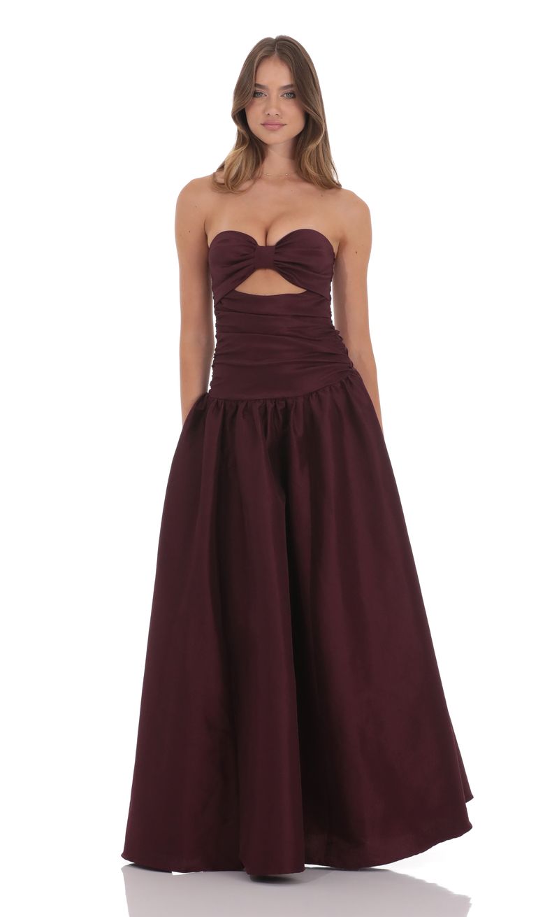 Cutout Drop Waist Strapless Maxi Dress in Wine | LUCY IN THE SKY