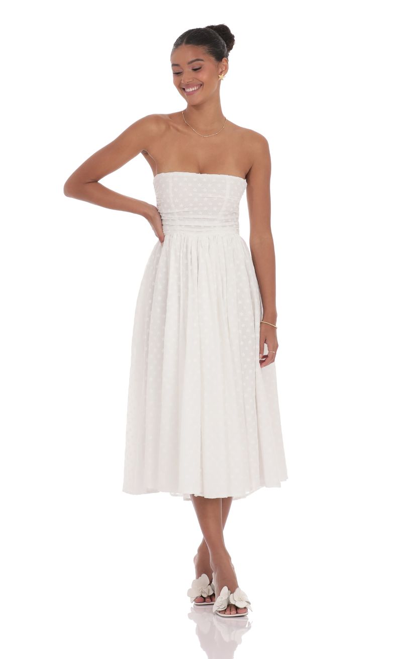 Floral Back Bow Midi Dress in White | LUCY IN THE SKY