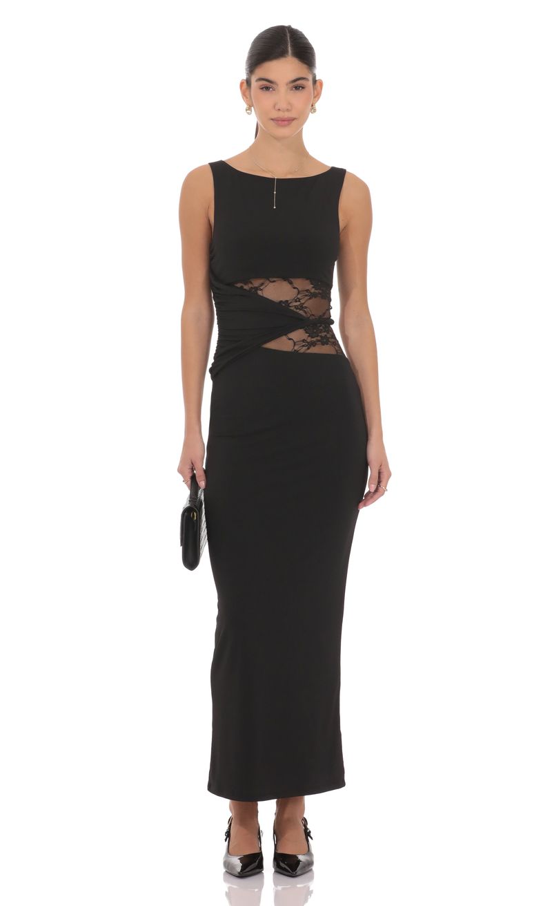 princess polly baby blue dress Lace Cutout Maxi Dress in Black