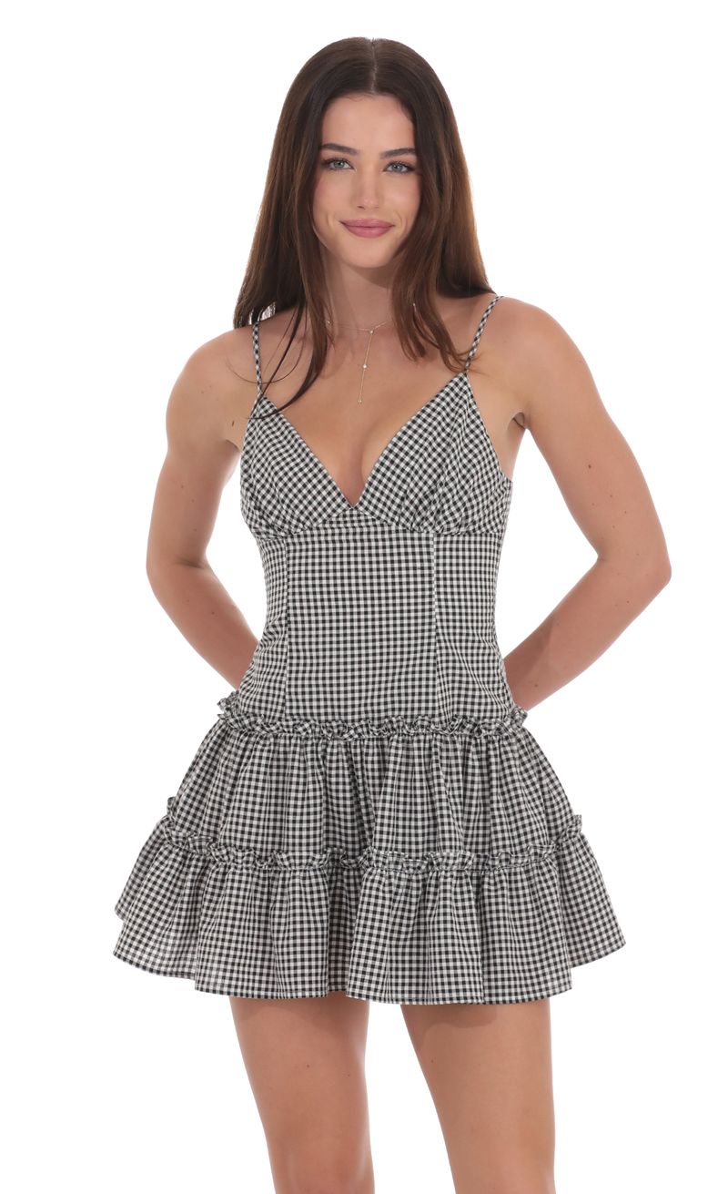 knee length dresses for ladies Willy Black Gingham Mini Dress | Dresses main image 1