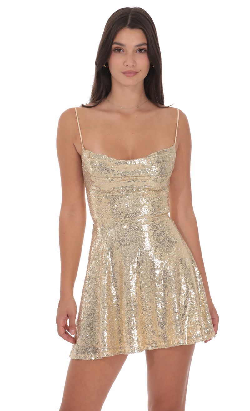 green emerald velvet dress Cowl Neck Sequin Mini Dress Gold