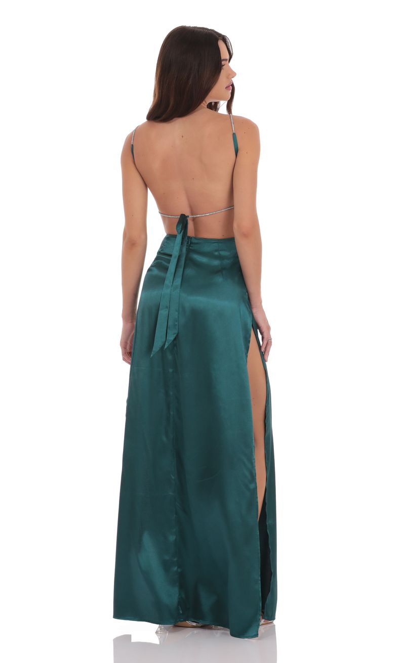 Rhinestone Satin Maxi Dress in Green | LUCY IN THE SKY Rhinestone Satin Maxi Dress in Green | LUCY IN THE SKY