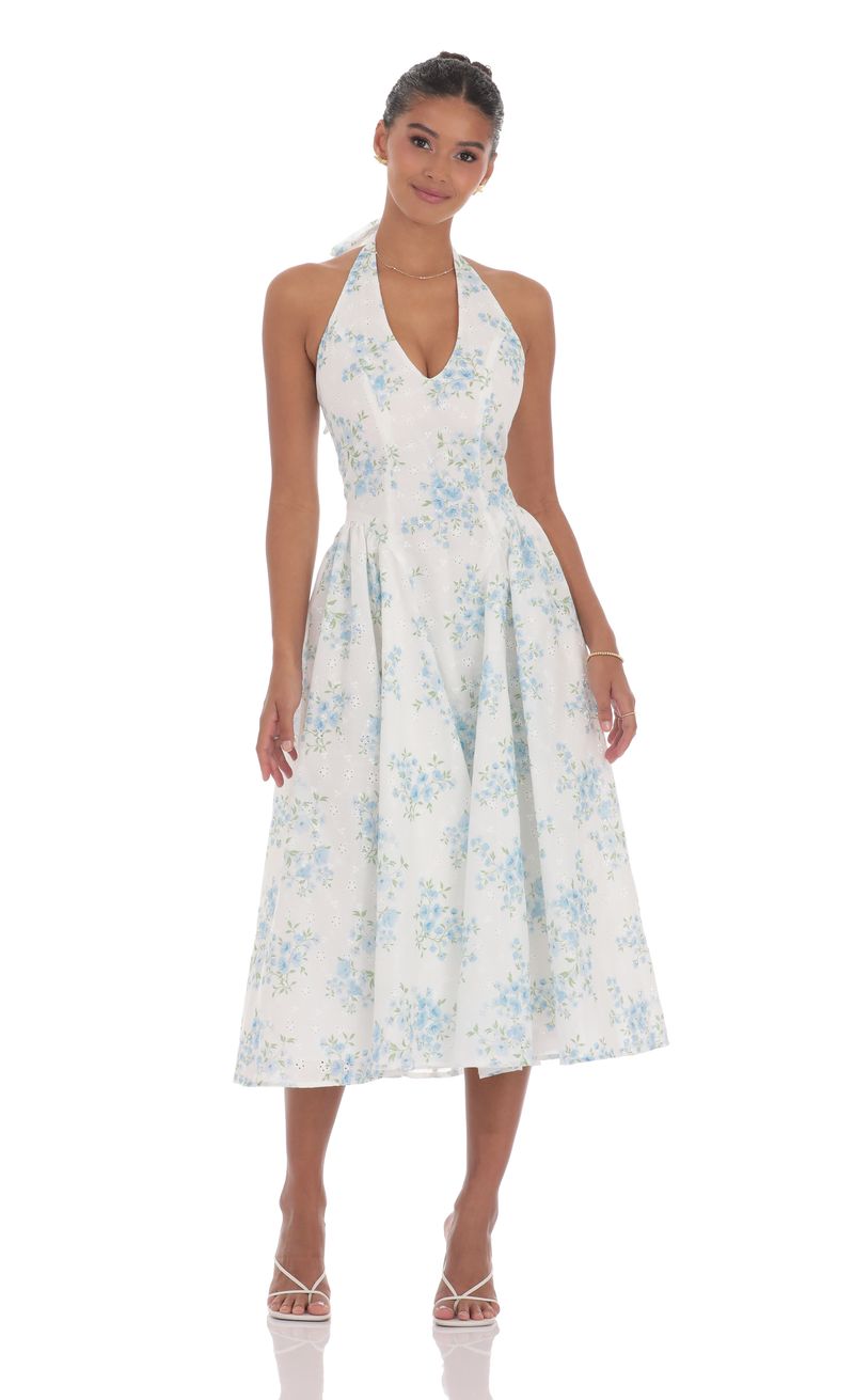 Floral V-Neck Midi Dress in White | LUCY IN THE SKY Floral V-Neck Midi Dress in White | LUCY IN THE SKY