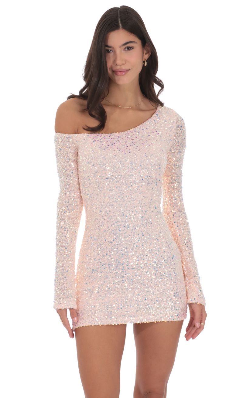 Sequin One Shoulder Bodycon Dress in Light Pink | LUCY IN THE SKY